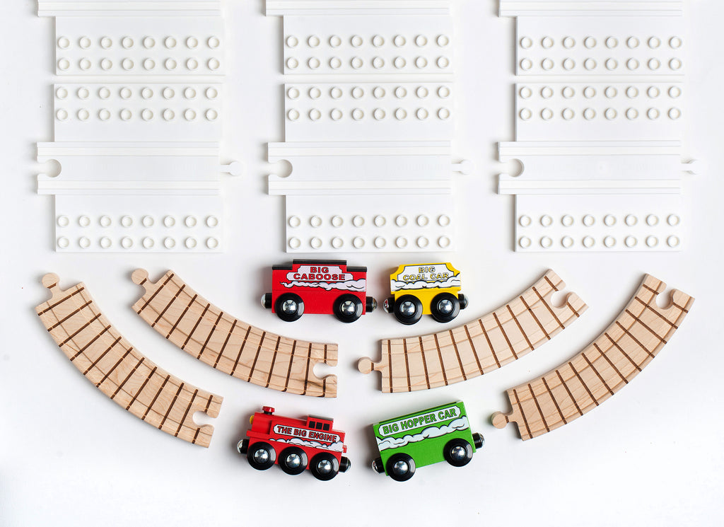 Wooden Train Set with Block Platforms - 16 Piece Set